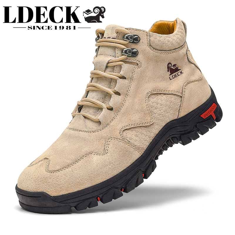 Leather Work Pants - Bottes mi-hautes pour hommes LDECK, jaunes,