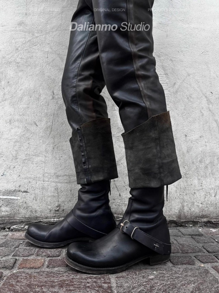 Youtube Leatherwork - Bottes courtes noires Cool pour hommes,