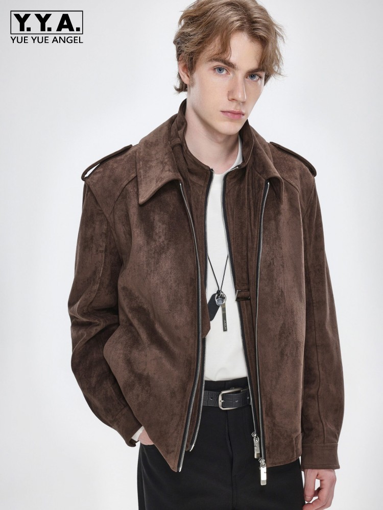 Leather Work Jacket Mens - Veste en faux cuir suédé pour