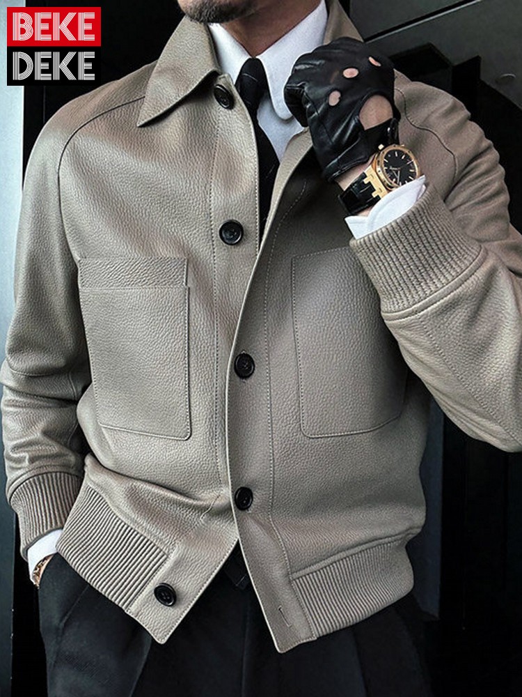 Leather Work Jacket Mens - Veste en cuir véritable pour homme,