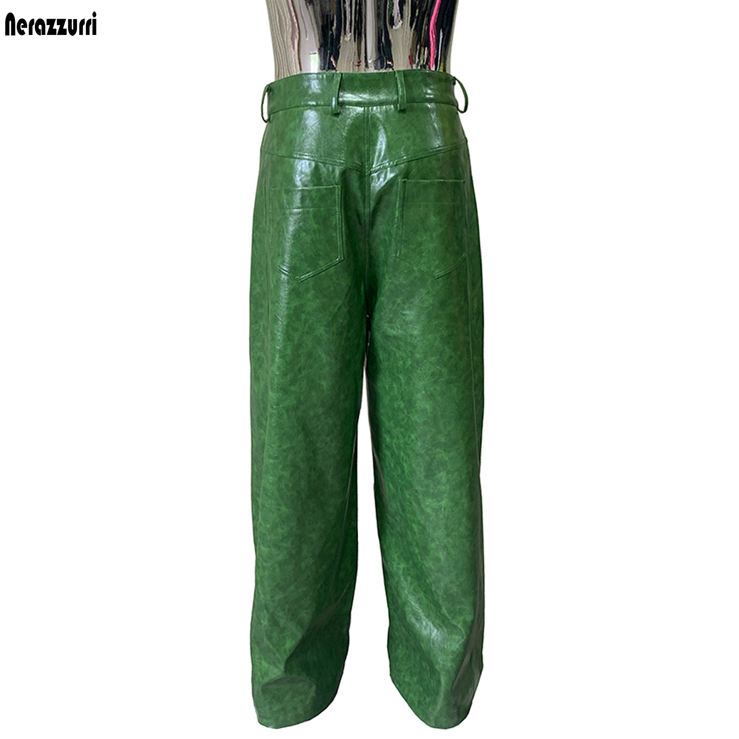 Leather Work Pants - Pantalon large imperméable vert brillant en