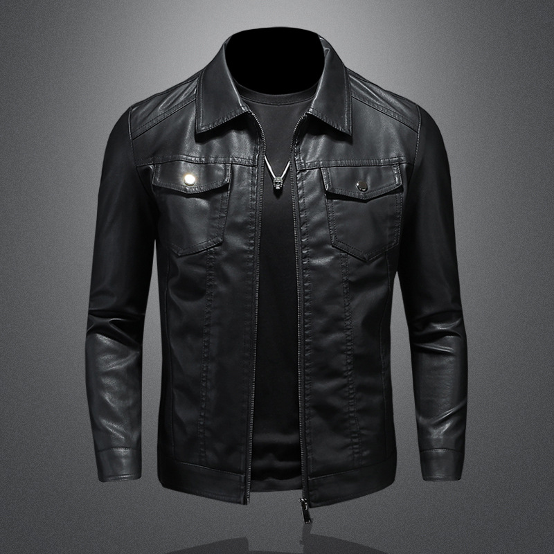 Blouson en cuir à revers pour  - Leather Work Jacket Mens avis et prix